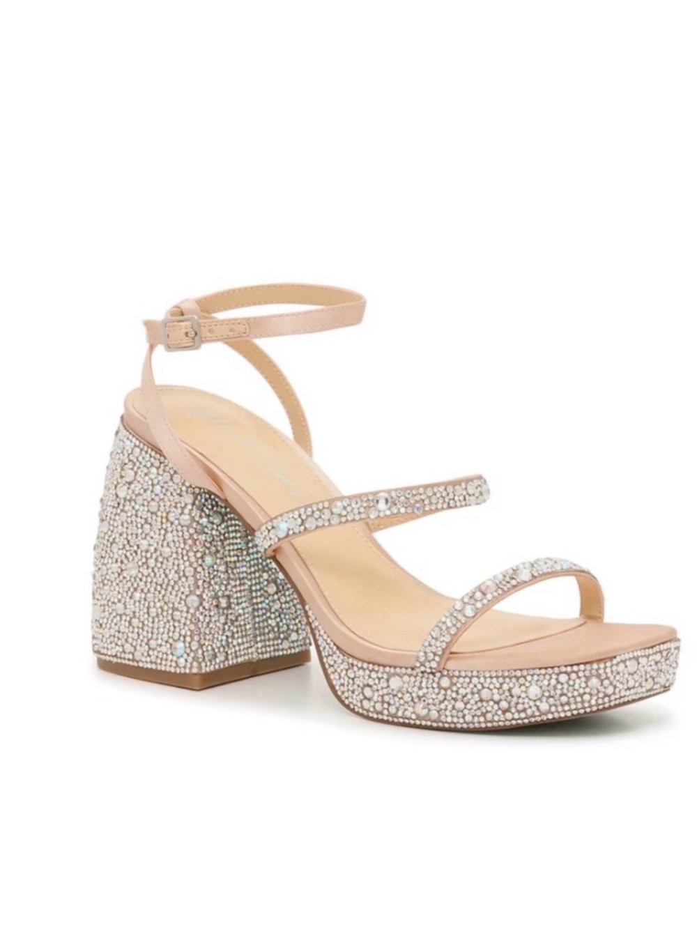 Betsey Johnson Blush Pink Crystal Embellished Block Heel Sandals
